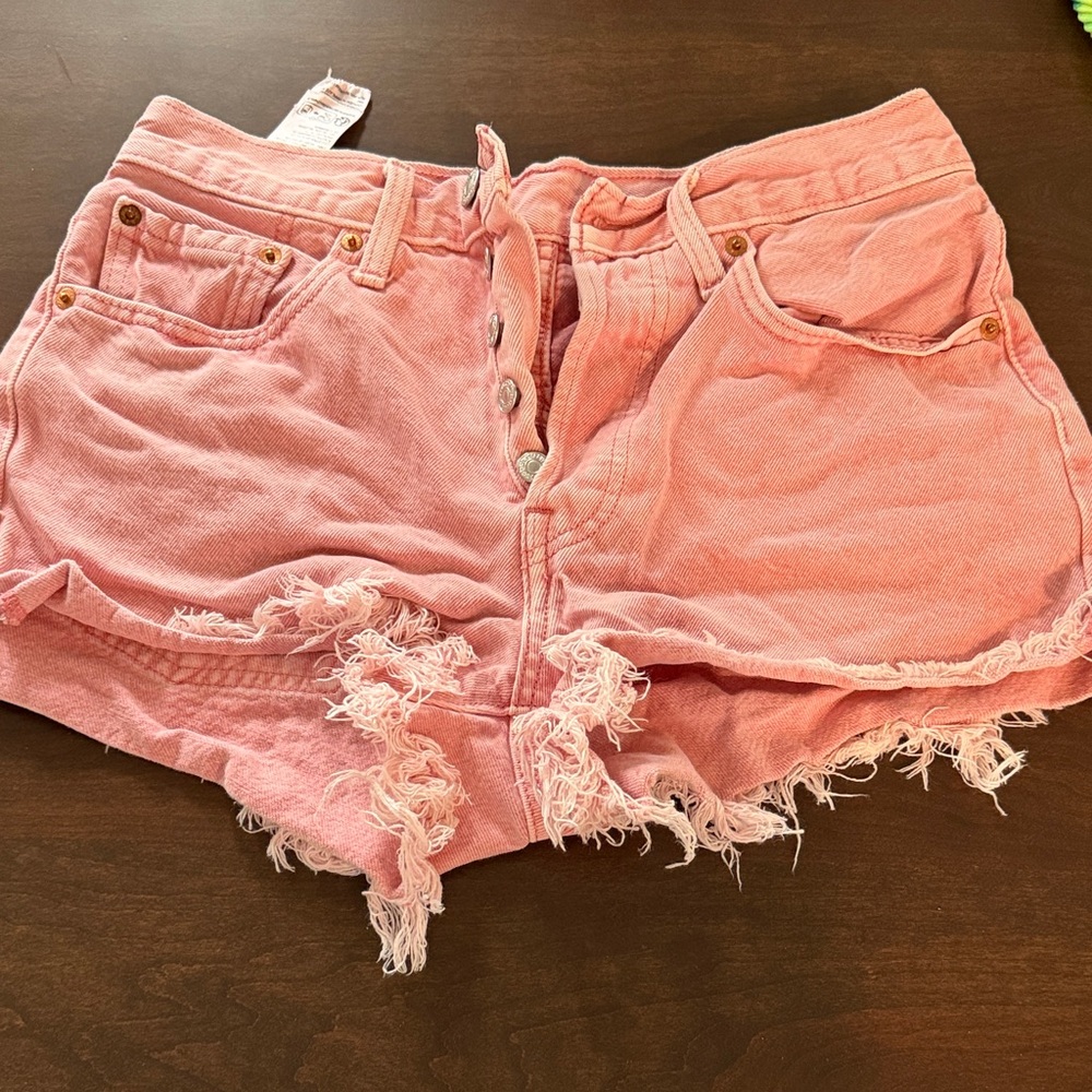 Levi's Pink Frayed Jean Shorts